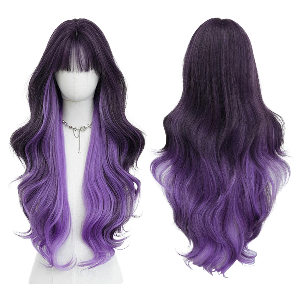 ที่คาดผมผมยาวหยิกสังเคราะห์คุณภาพสูงพร้อมหน้าม้าที่ดูฟูเป็นธรรมชาติ เหมาะสำหรับวิกผมสำหรับเล่นบทบาทในงานปาร์ตี้ประจำวันของผู้หญิง