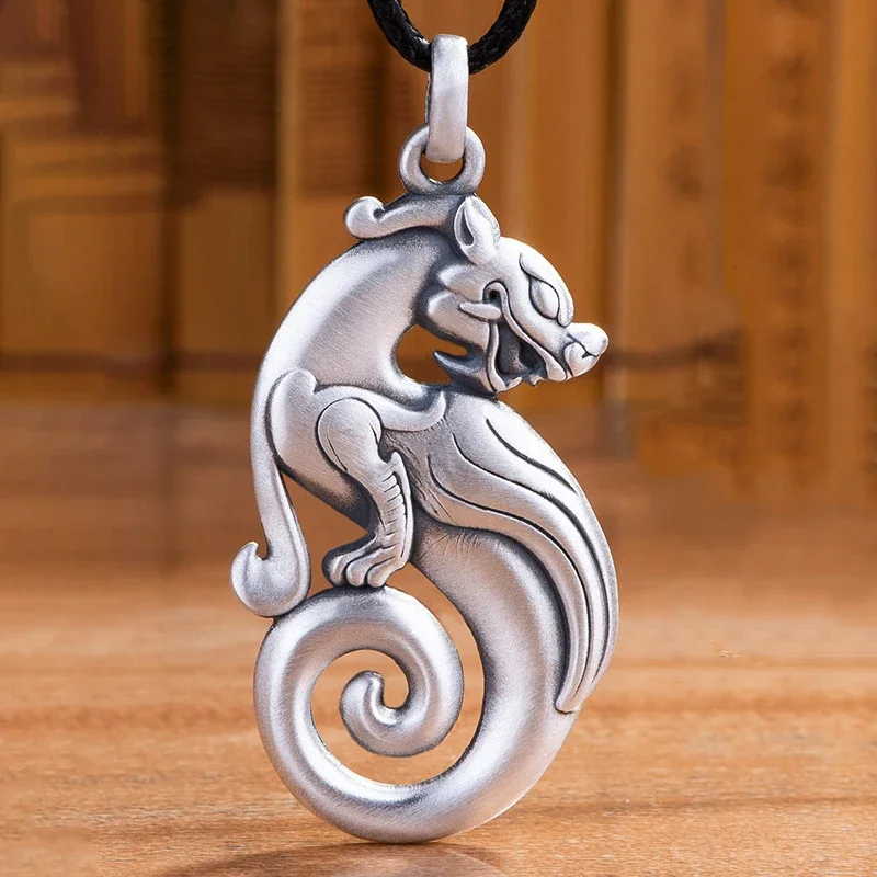 Simple 925 Silver Ruyi Glossy Exquisite Pixiu Pendant Men's and Women's Divine Beast Vintage Necklace Minimalist banquet Jewelry