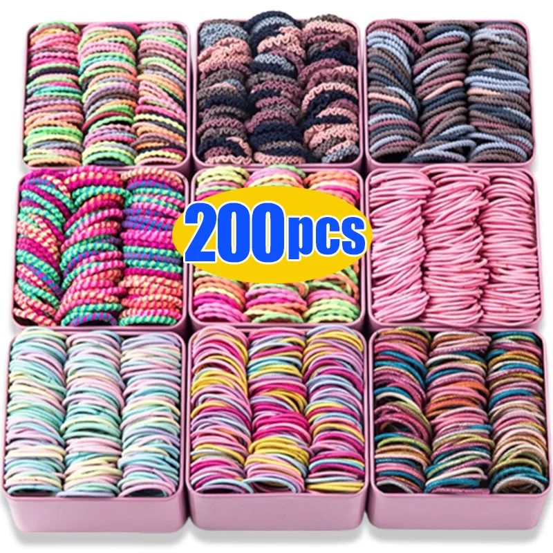 

50-200pcs for Children Colorful Elastic Hair Bands Cute Small Ponytail Holder Women Scrunchie Rubber Ties Hair Rope Accessories