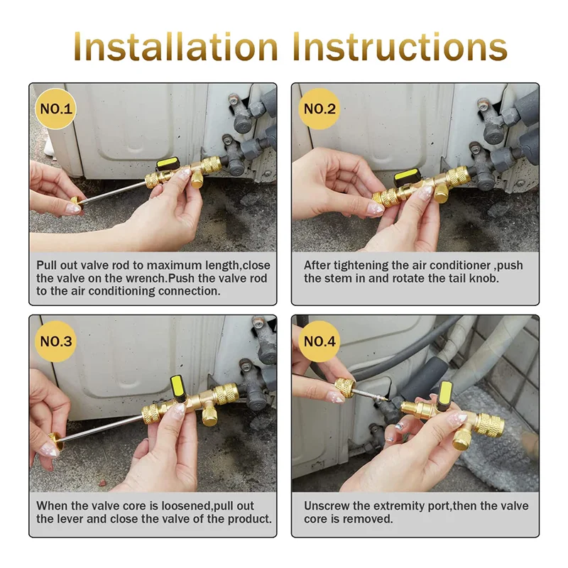 Valve Core Remover Installer Tool Kit with Dual Size 1/4 & 5/16 Port for with R22 R12 R407 R410 R404 R32 R600