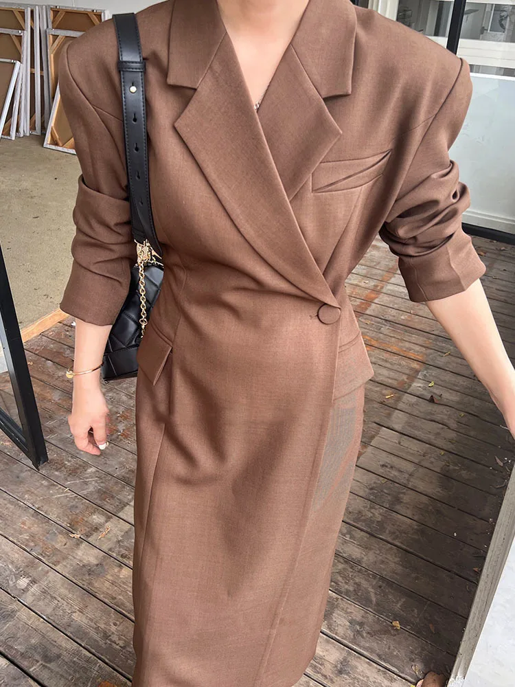 Mid-length Office Lady Blazers Jacket For Women 2024 Spring Autumn New Trend Versatile Waist Single Breasted Blazer Coat