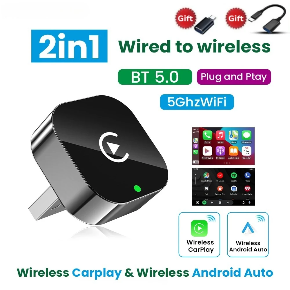 2025 Super Mini Carplay AI Box con cable a CarPlay inalámbrico/Android Auto 2 en 1 Box 5GHz WiFi para 98% CarPlay con cable Original/coche automático