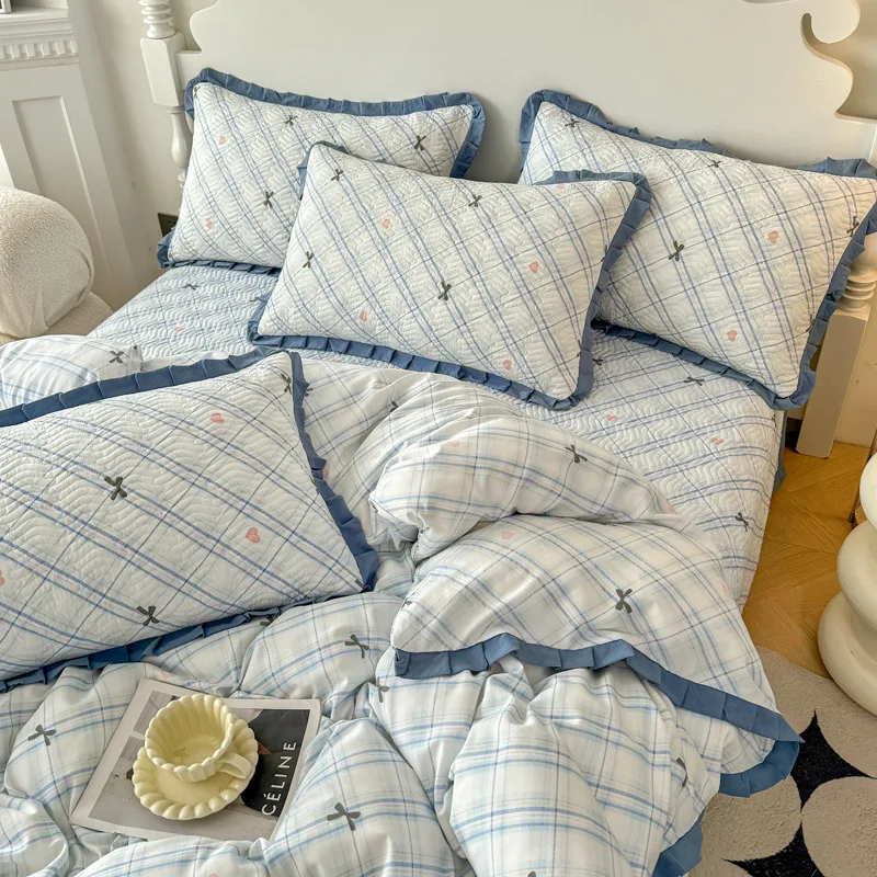 Korean Style Queen Duvet Cover 220x240 Double-layer Gauze Comforters Cover Soft Skin-friendly Queen King Size Quilt Cover