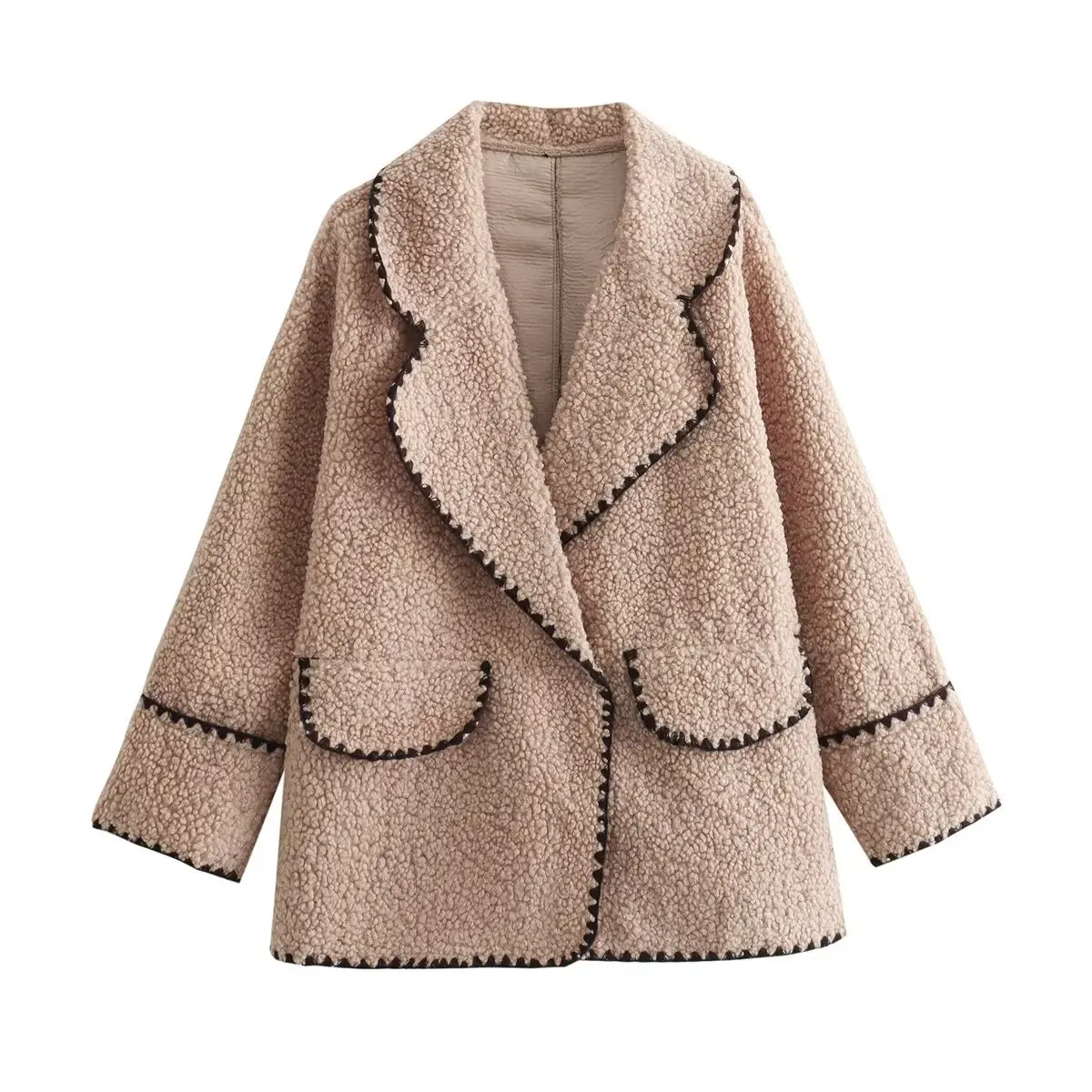 Oversized Turtleneck Stitching Decorative Loose Casual Commuter Lamb Fur Jacket