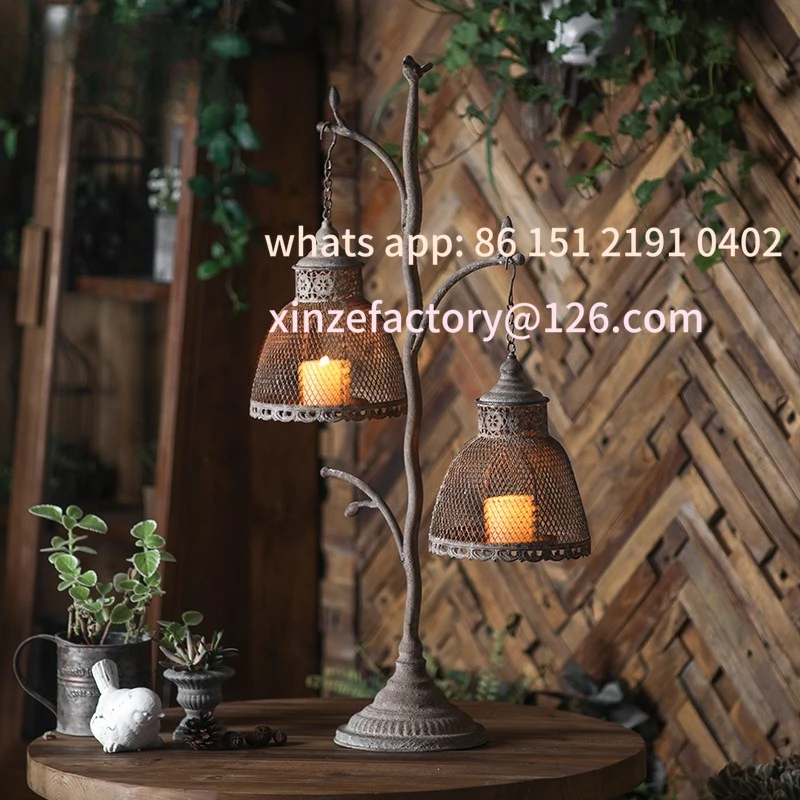 

Customizable industrial style retro candle holder ornament garden birdcage wind lamp ornament wrought iron old foreign trade