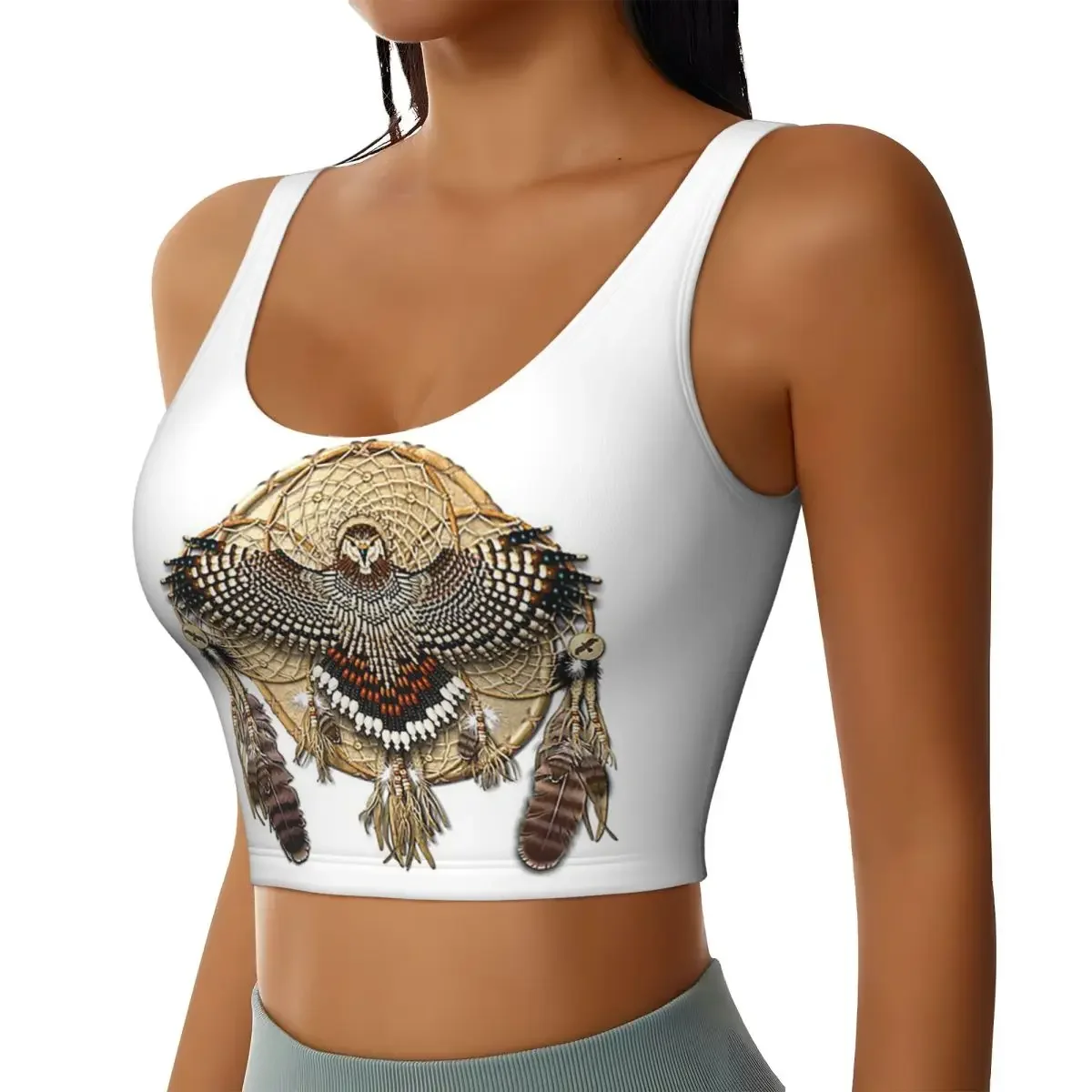 Custom Red-Tail Hawk Dreamcatcher Mandala Women Sports Bra High Impact Vest Gym Workout Yoga Crop Tank Top