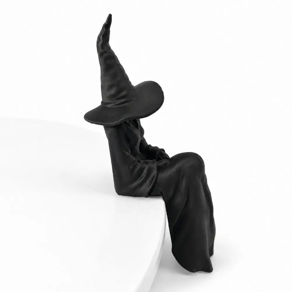 Black Faceless Witch Figurine Plastic Sitting Pose Halloween Witch Figurine Retro 3D Printed Sitting Witch Statue Room Decor