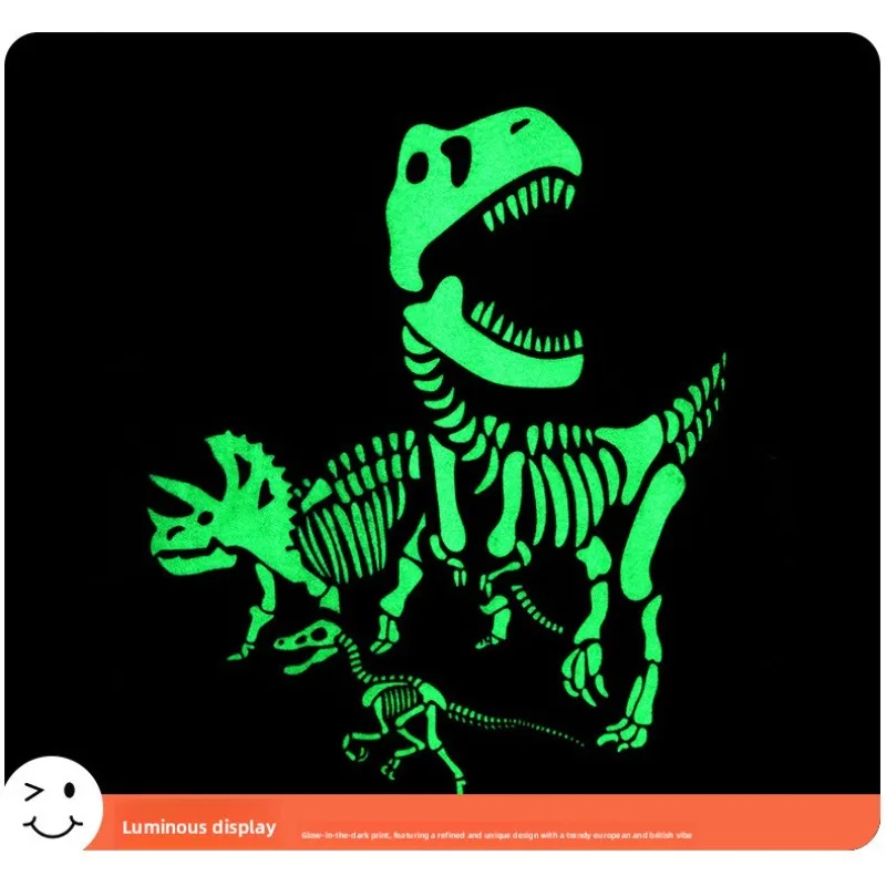 توهج الظلام ديناصور تي شيرت مضيئة قصيرة الأكمام أعلى تنفس القطن المحملة تضيء الملابس الصيف لباس غير رسمي طباعة الرسم #2