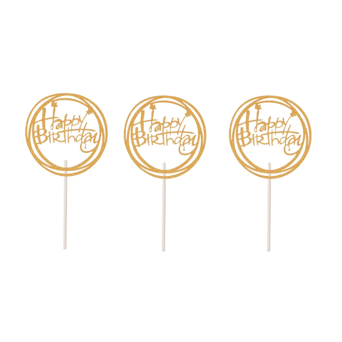 

10 Pcs Birthday Cake Toppers Glitter Paper Picks for Cake Decorating Supplies Happy Birthday Golden Circle Wordart