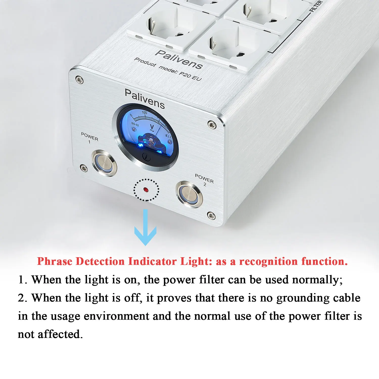 Pailvens Power Filter Power Strip Hi-fi 8 Comes Anti-interference Filter socket with pointer reading, surge protection, P20