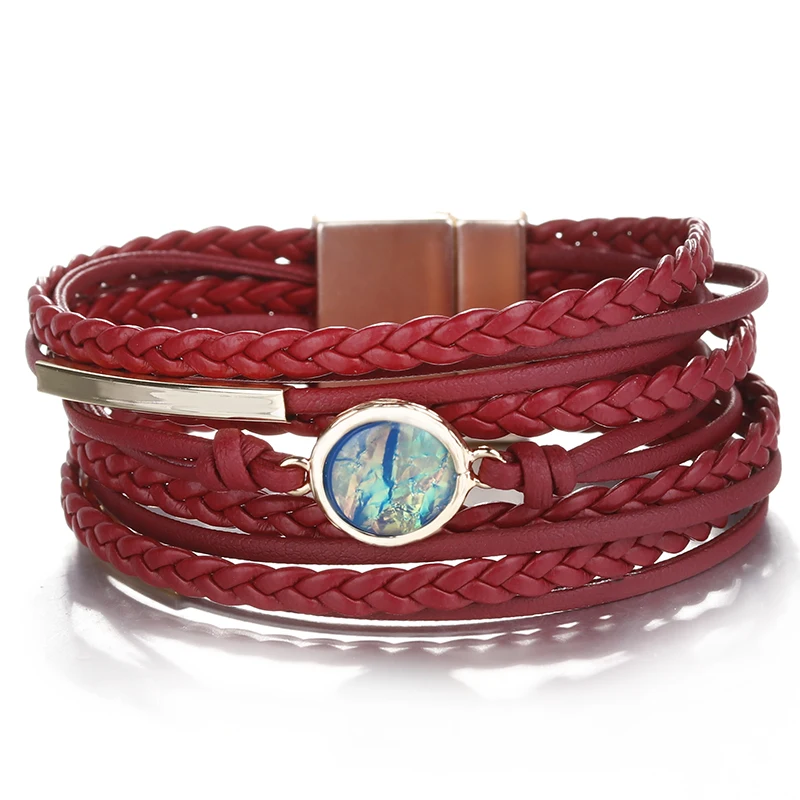 

Amorcome Vintage Braided Rope Leather Bracelets for Women Men Multilayer Resin Stones Charm Bracelet Bohemian Female Jewelry