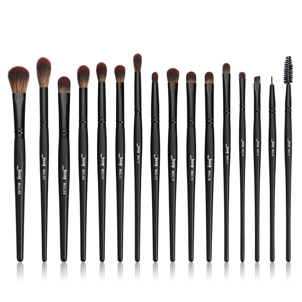 Juego de brochas para ojos, brochas de maquillaje veganas con corrector en polvo, sombra de ojos, mezcla de delineador de ojos, pincel Spoolie, 16 piezas de sintético premium
