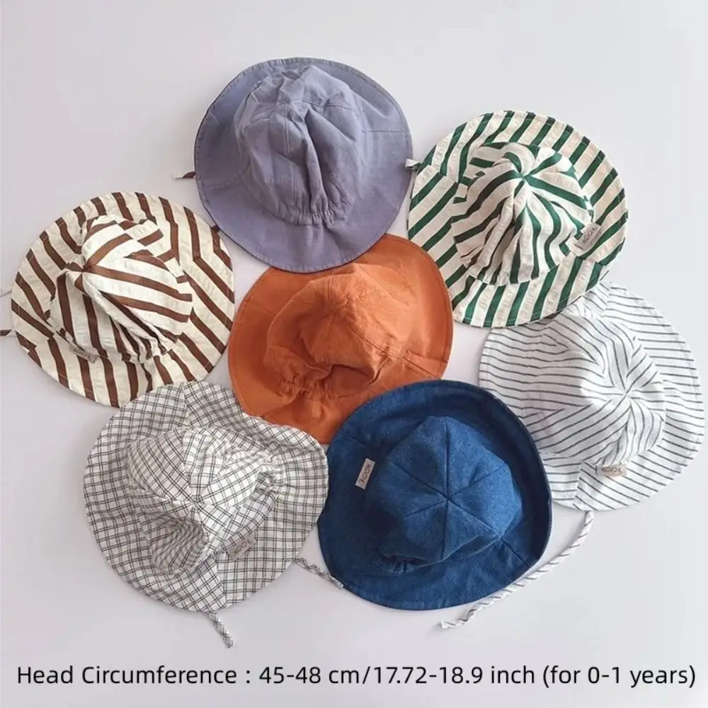 Nieuwe Gestreepte Vetersluiting Baby Zonnehoed Casual Effen kleur Visserspet Emmerhoed Katoen Kinderen Baby Caps Kid Jongen Meisje