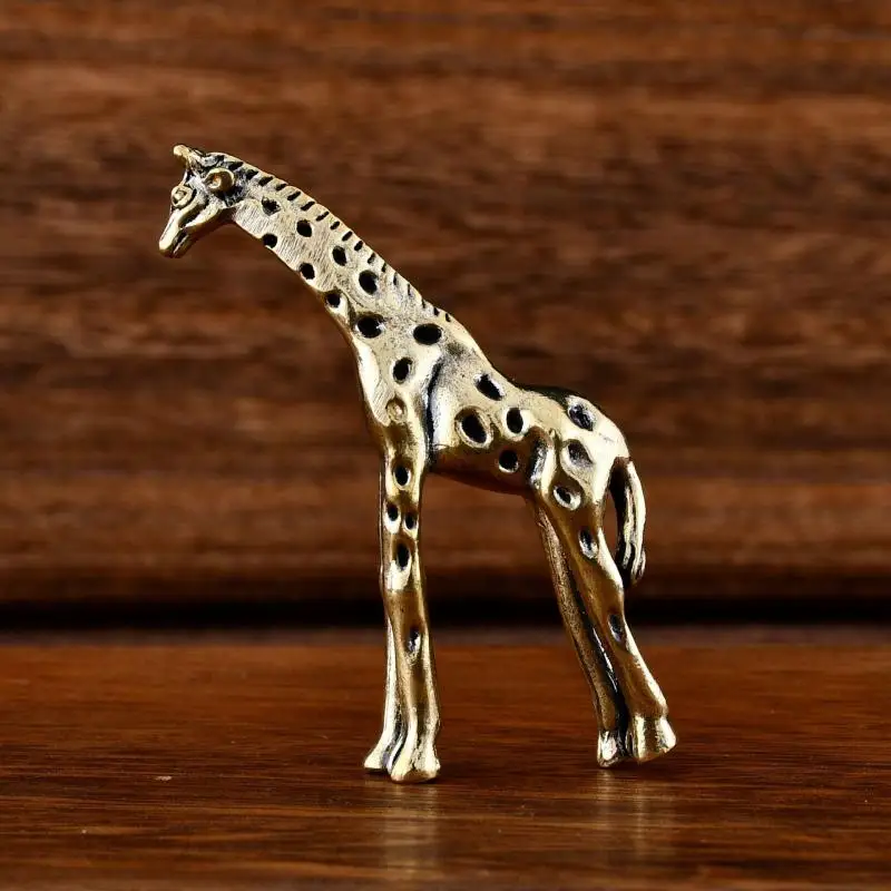 Vintage Brass Giraffe Ornament Office Desk Desktop Decoration Tea Pet Miniature Statue Home Decor