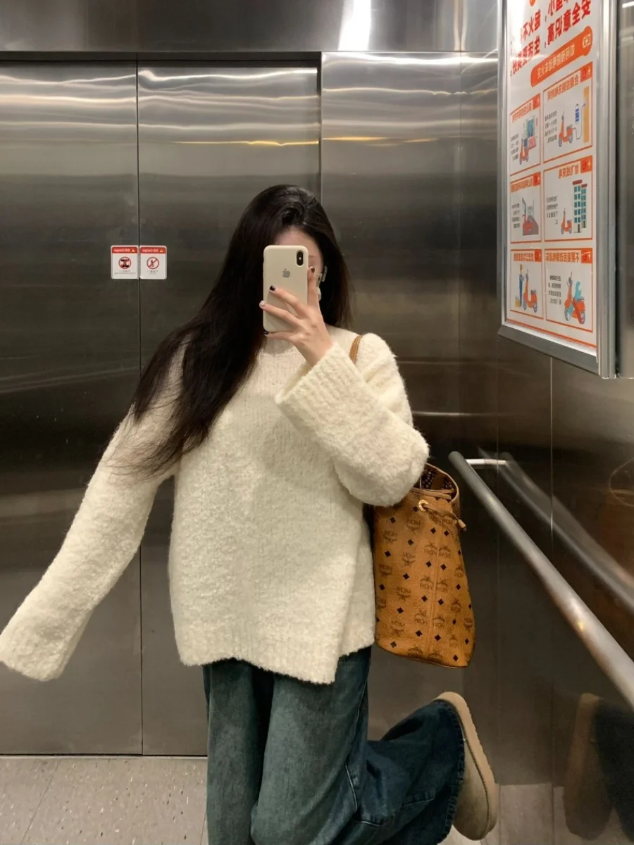 

Мягкий уютный женский вязаный свитер Loose Salt Fce, осень-зима, новый удобный топ Lazy Sle, круглый Ne Long Sve