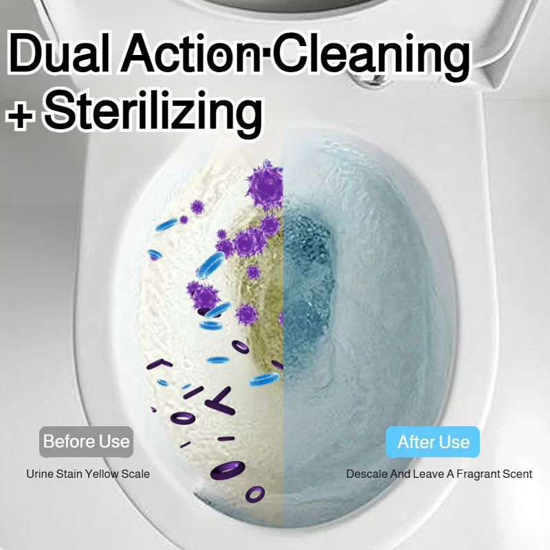 Blue Toilet Cleaner Tablets Dual Action Remove Stains Odors, Long Lasting Toilet Bowl Cleaner Blocks Bathroom Cleaning Products view 3