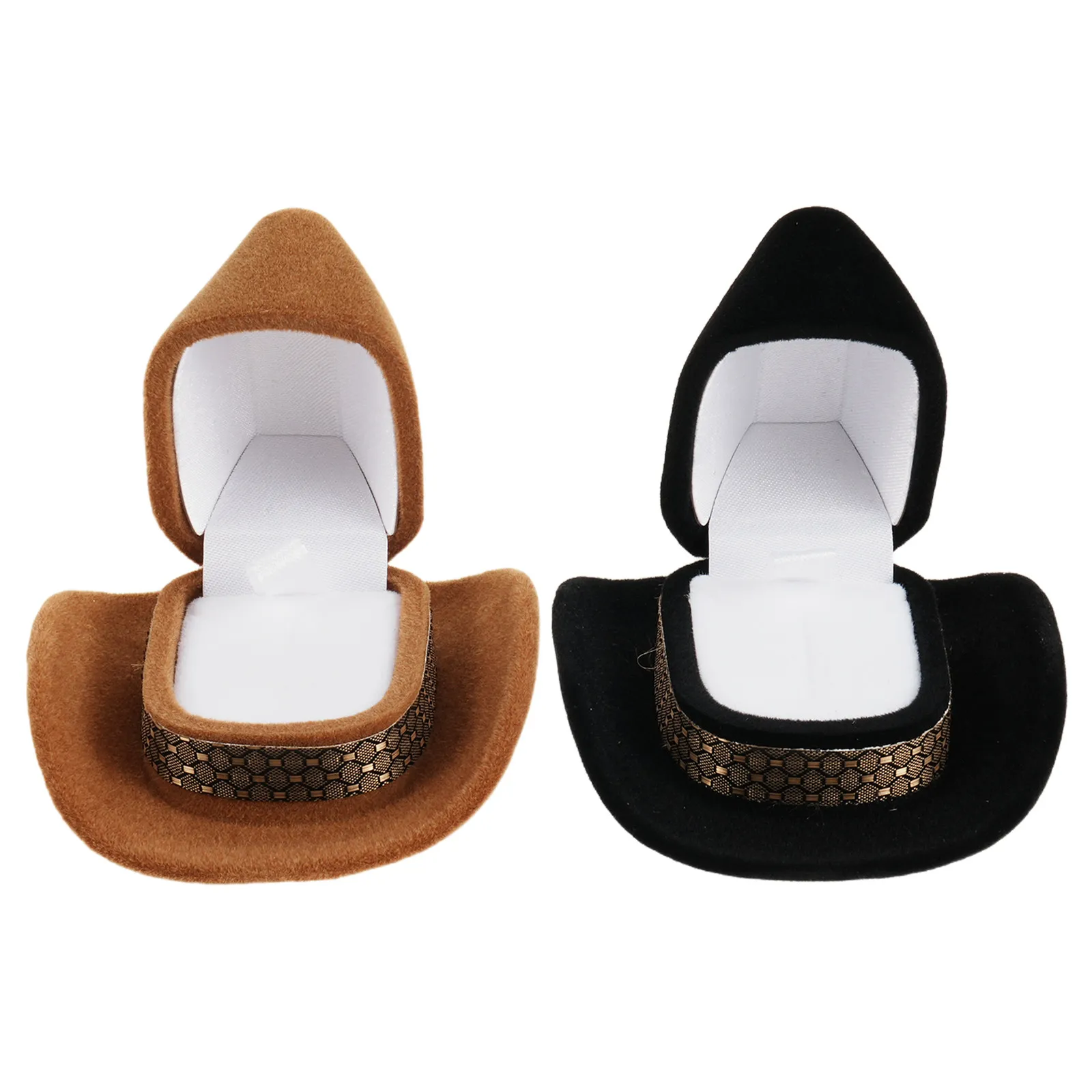 

2Pcs Cowboy Hat Jewelry Box Western Style Vintage Ring Holder with Flocked Interior for Engagement Wedding Rings Travel