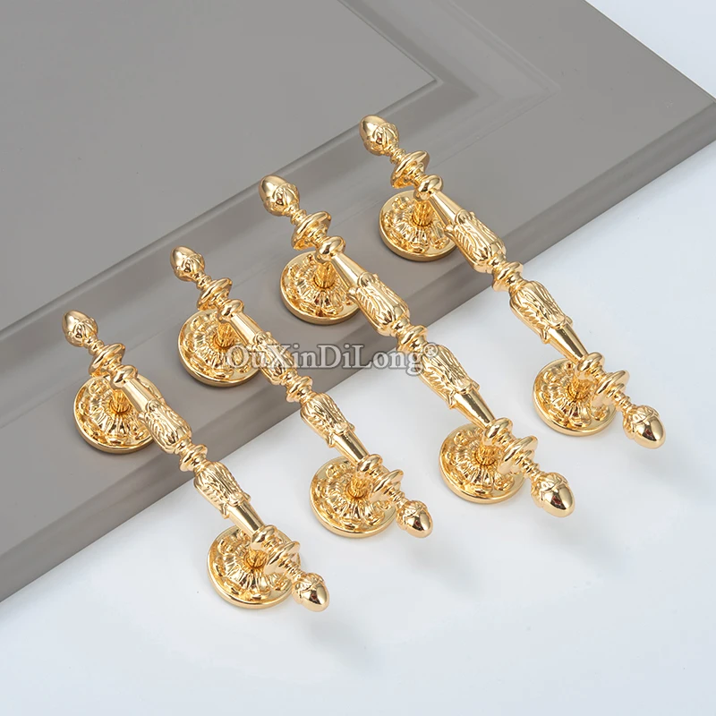 High-end European 6PCS Solid Brass Furniture Pulls Handles Drawer Pulls Cupboard Wardrobe Kitchen TV Cabinet Pulls Knobs