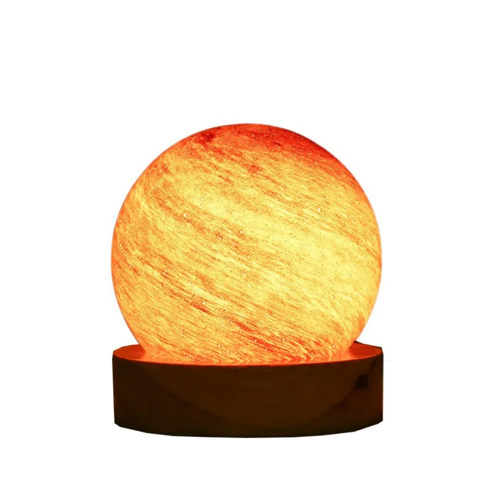 

USB Plug in 3D Planet Glass Lamp Luminous Glass Sphere 3 Color Light Galaxy Crystal Ball Removable With Wooden Stand