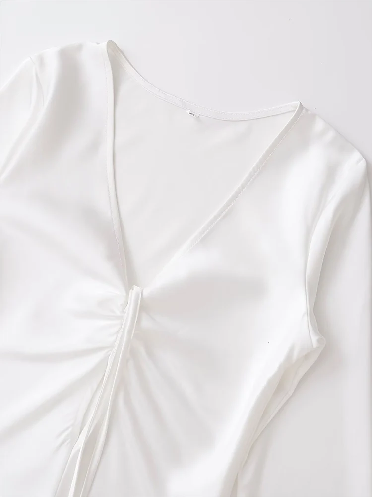 Chemise à manches longues en satin décoré de nœuds pour femmes, vêtements de style européen et américain, texture, nouvelle mode, automne, 2024