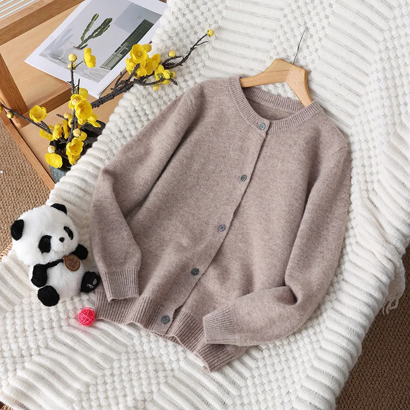 100%  Merino Wool   Cardigan Sweater  Autumn And Winter O-Neck  Unisex Style Long Sleeve Knitwear Children's Clothing Tops view 2