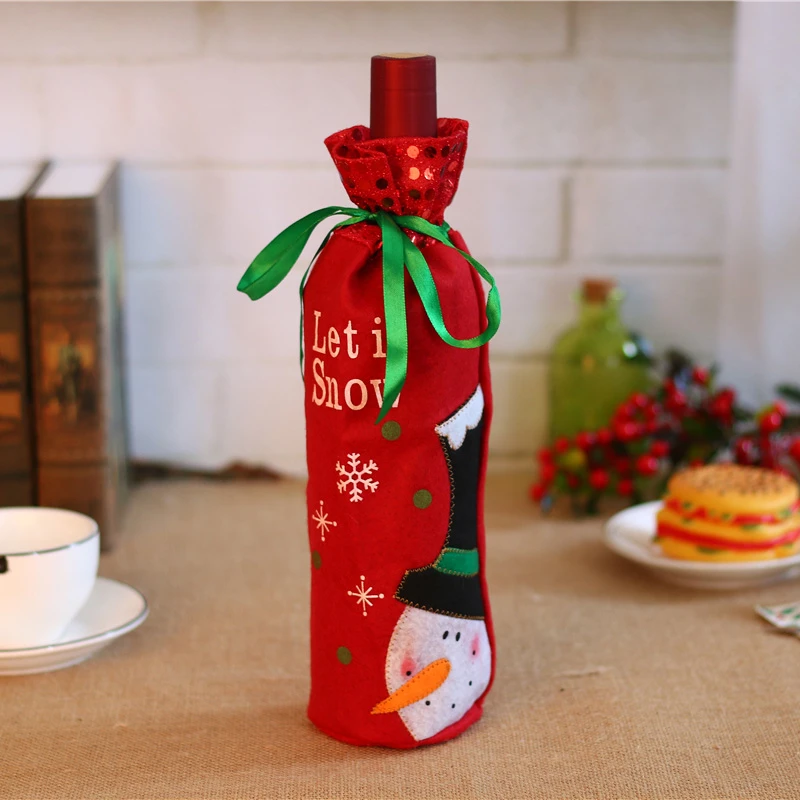 Santa Claus Decoration Gift Bags Christmas Snowman Wine Bottle Cover Xmas Dinner Party Table Decorations Merry Christmas