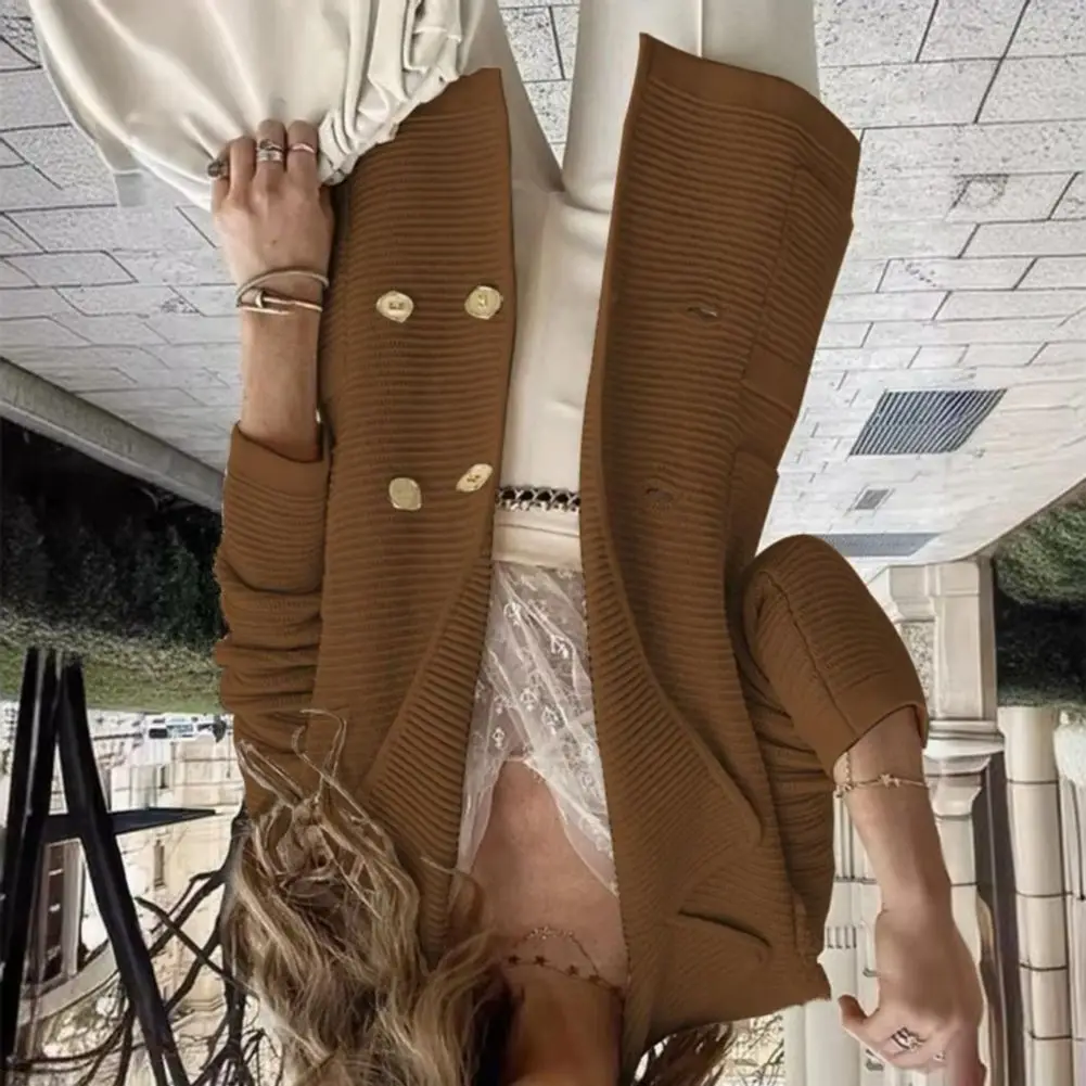 

Женский пиджак с длинным рукавом, твидовый двубортный осенний женский пиджак с зубчатыми лацканами, ребристая куртка с открытой передней частью, пальто 2025