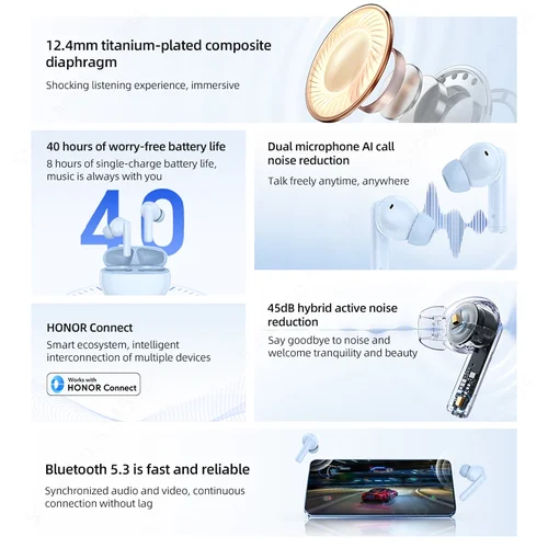 Imagen 2 del producto Honor CHOICE LCHSE X7i Auriculares True Wireless 45dB Cancelación activa de ruido TWS Auricular Bluetooth 40 horas de duración de la batería