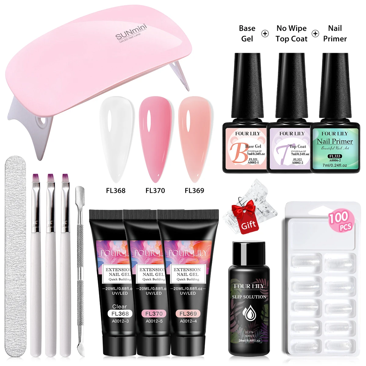 

Beginner Extension Nails Gel Kit Nude Color Quick Building Complete Tools Crystal Clip Brush Form Set Manicure Prolong Supplies