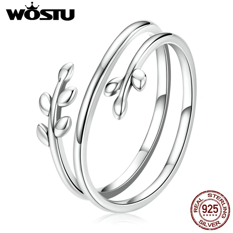 WOSTU 2021 925 Sterling Sliver Adjustable Authentic Multi Layer Leaf Open Size Rings For Women Female Original Jewelry CQR755