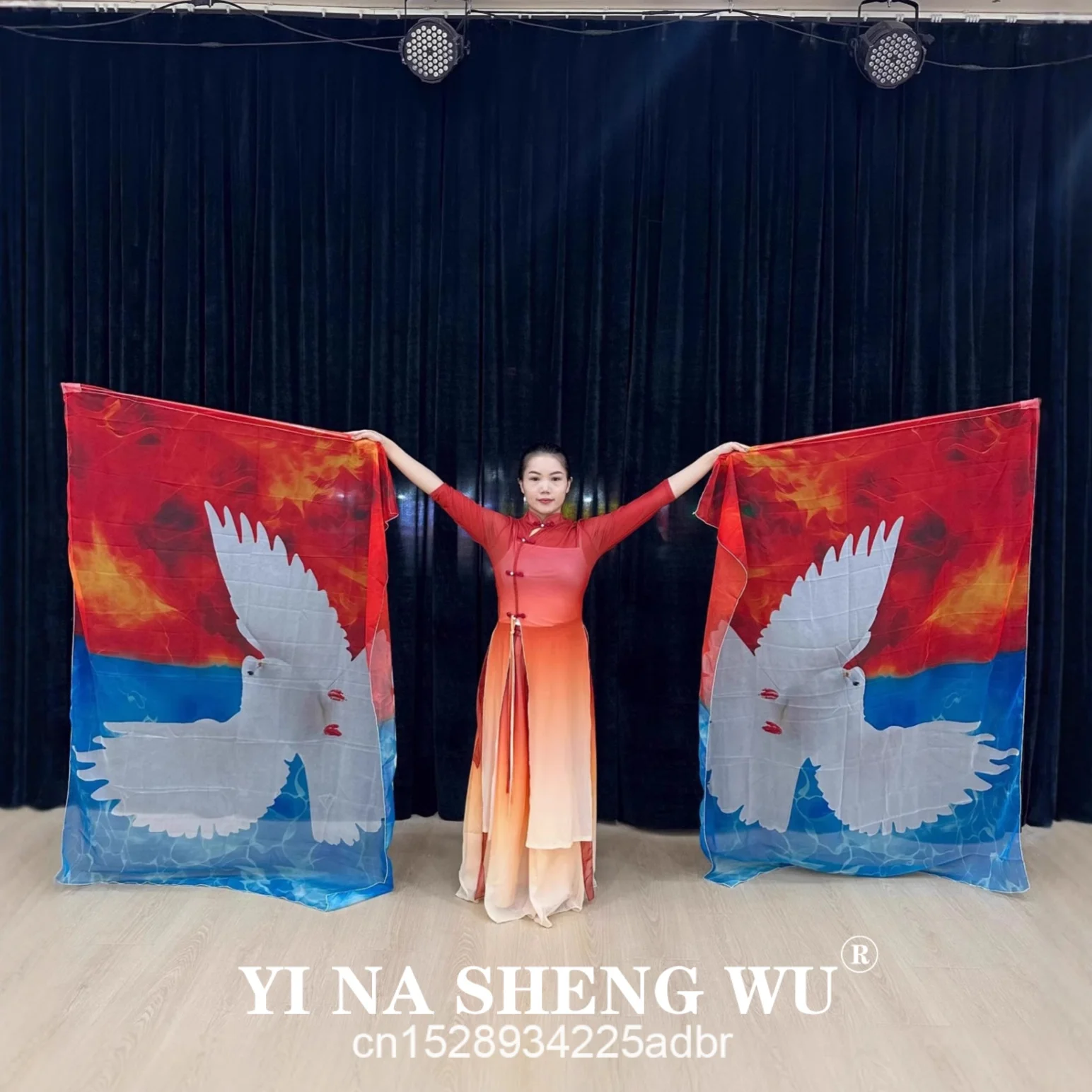 1 زوج من جديد الشيفون العلم الرقص الدعائم الثناء العلم المطبوعة الأبيض حمامة وشاح الأداء الدعائم نشاط الكنيسة الدعائم #1