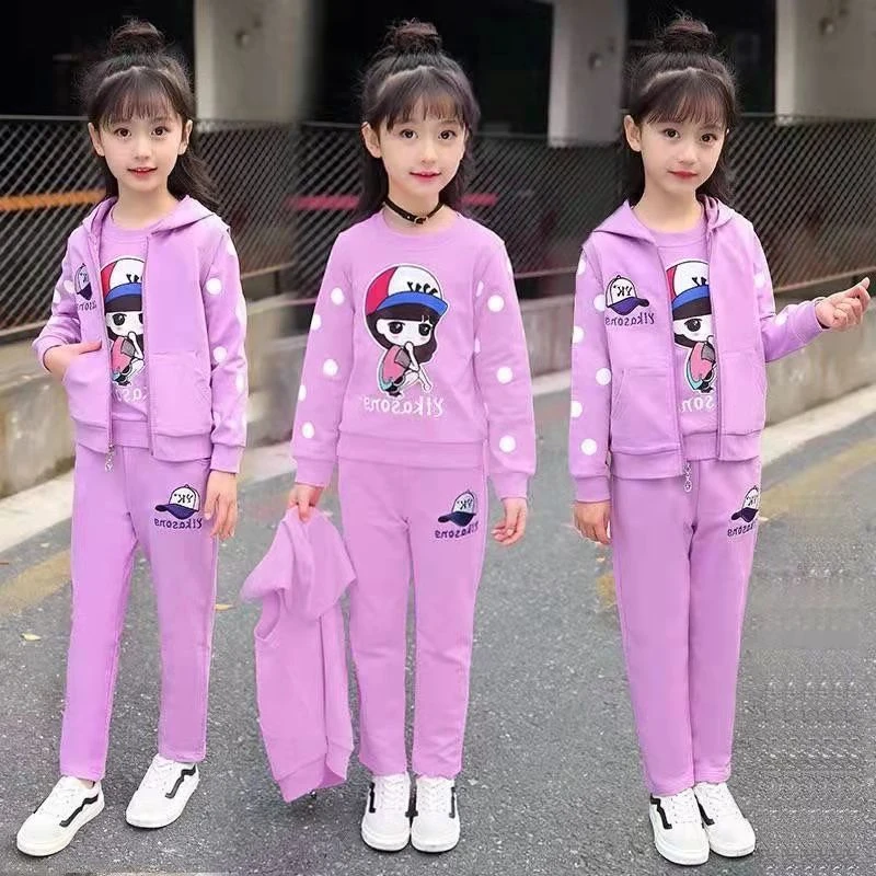 Kids Girls Sports Suit Autumn Children\'s Hooded Long-Sleeved Jacket + Trousers Two-Piece Casual Clothing Suit 5 7 8 9 6 12 Years