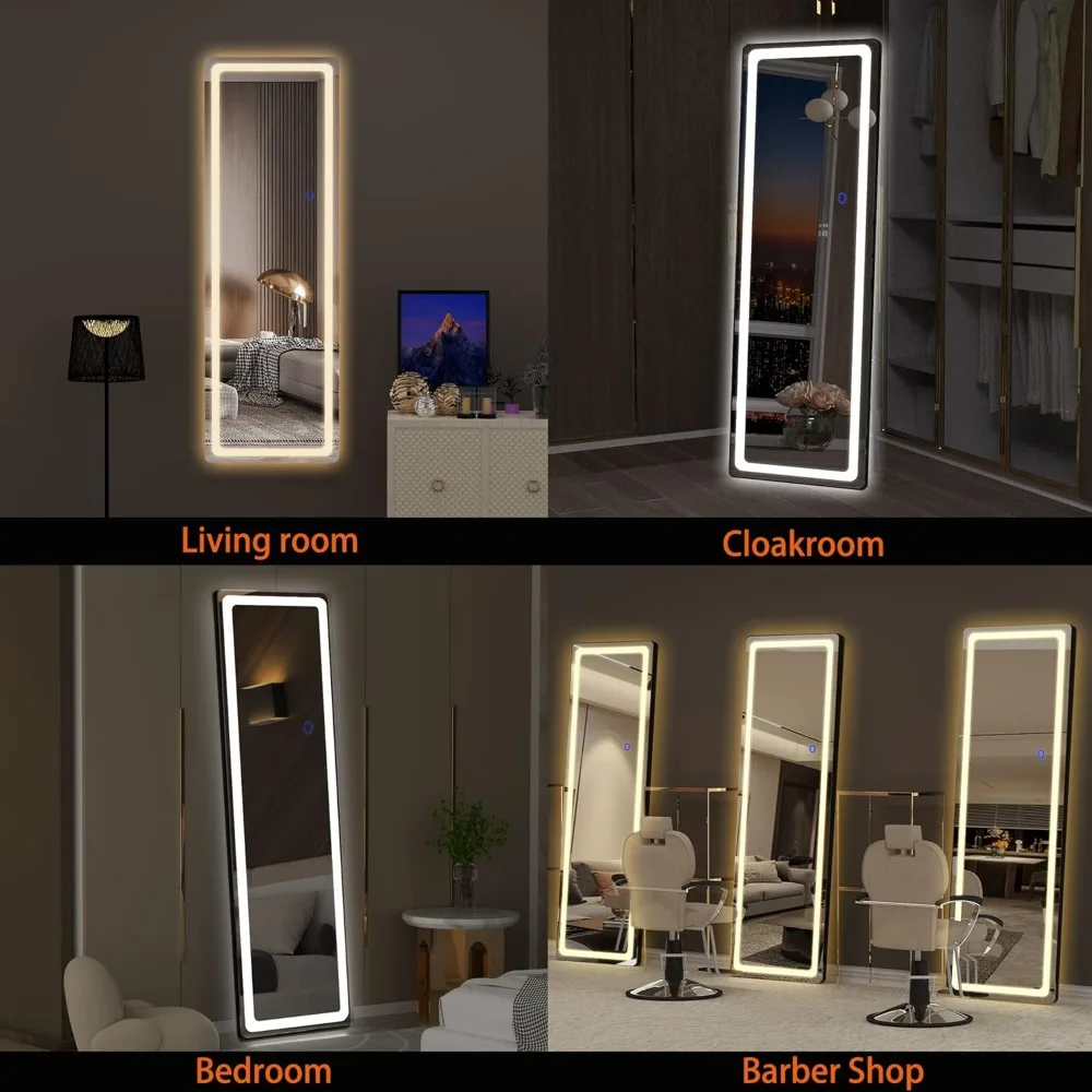 Hasipu-Espelho De Corpo Inteiro Com Luzes LED, Pendurado Piso Espelho Montado, Vestir Standing Mirror, 56 "x 20"