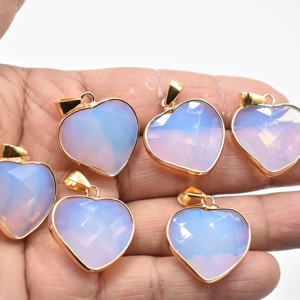wholesale 6pcs/lot  good quality  natural stone mixed gold color side heart pendants 25mm for jewelry making free shipping