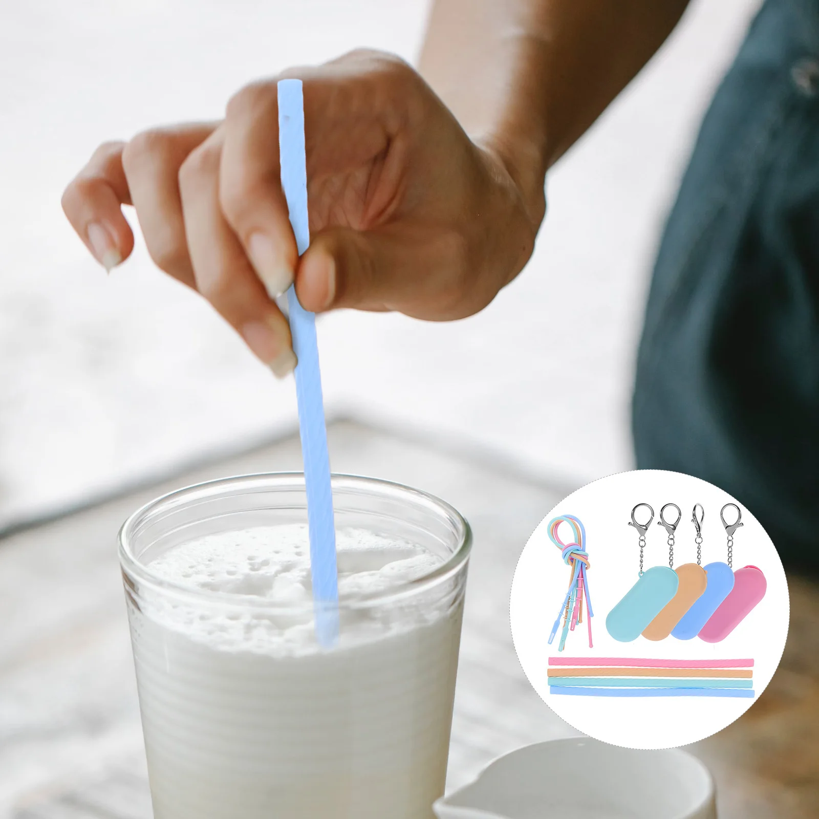 

4 set Silicone Straws Reusable Set Smoothie Water Tumbler Travel Household Drinking Straw For Party Juice Curved Design