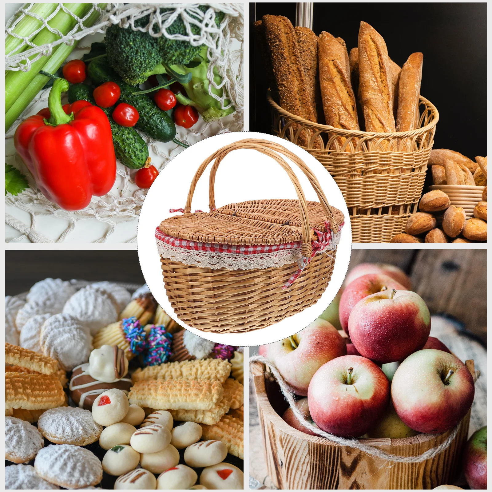 

Rustic Woven Picnic Basket with Double Handles Portable Storage Basket for Picnic Camping Wedding Party Natural Fruit Vegetable