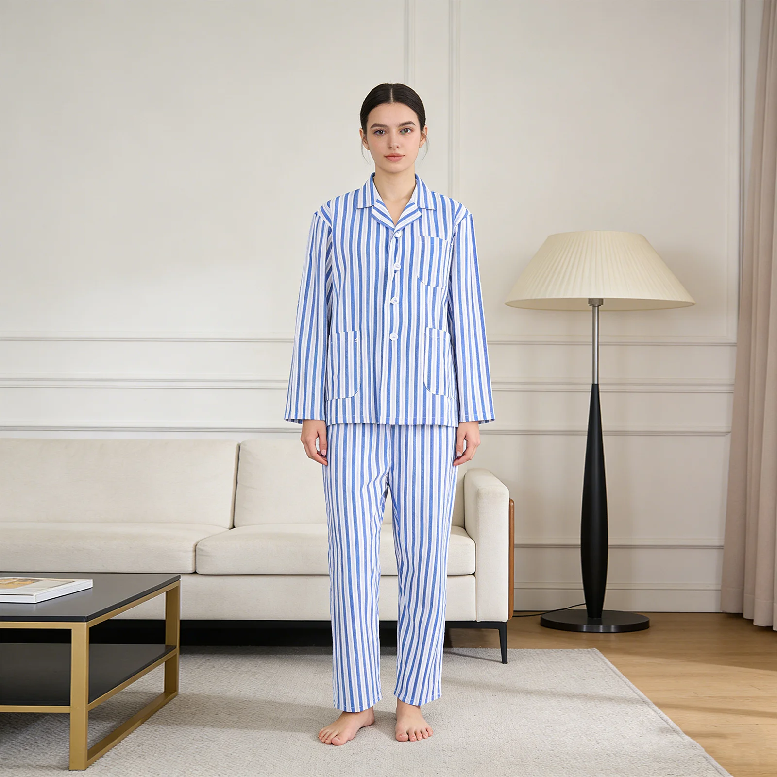 1 set 1 set pigiama di cotone per adulti manica lunga indumenti da notte ospedalieri modello a strisce abbigliamento paziente abbigliamento per la casa pigiama per adulti