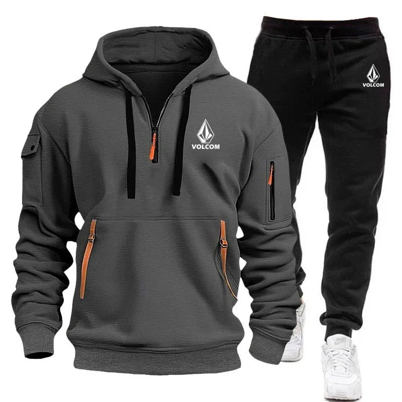 

New men's fashionable jogging sportswear set for autumn and winter outdoor warm hooded pullover + casual pants two-piece set