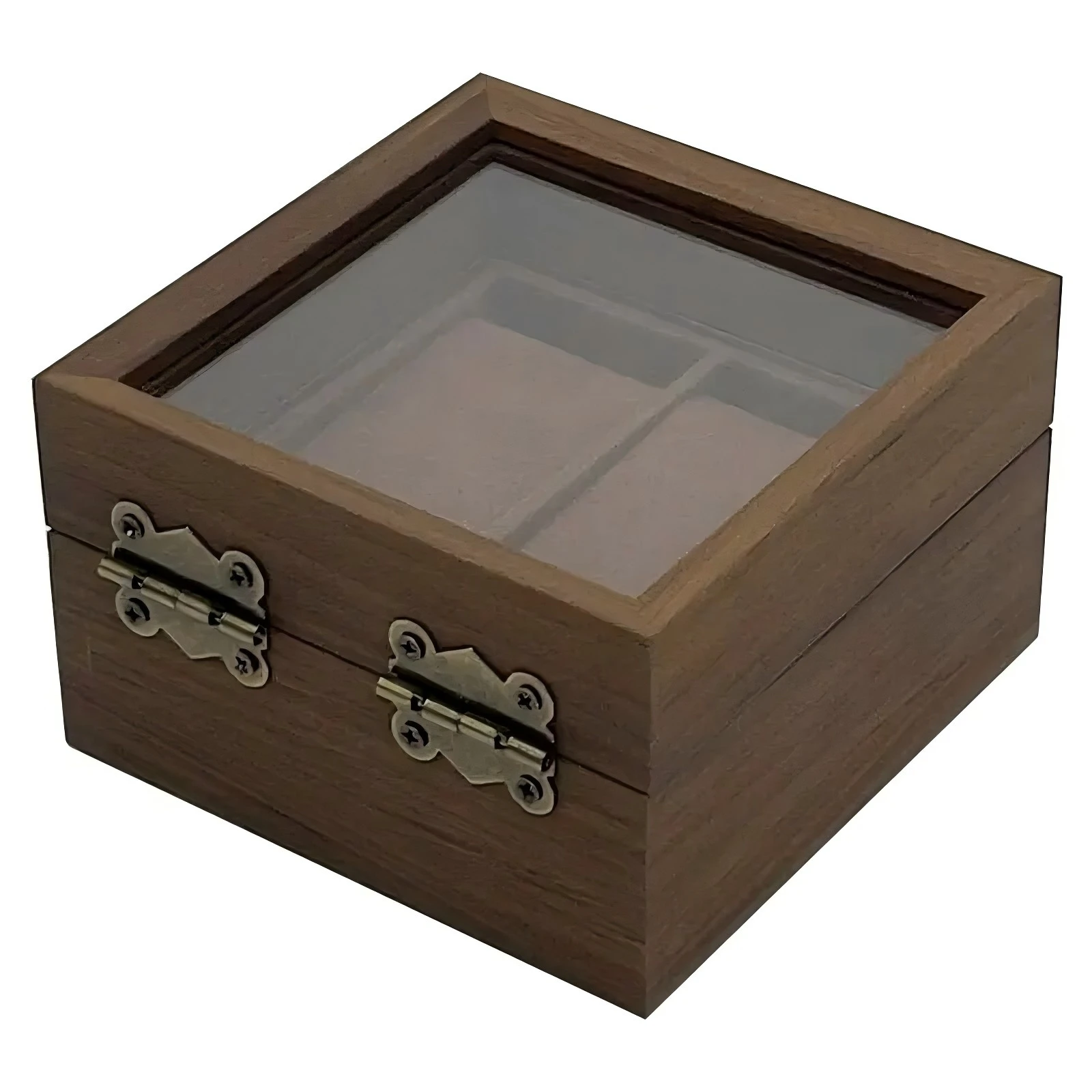 Vintage Brown Walnut Wood 2-Slot Watch Organizer Display Box Packaging Storage Box Case With Glass Window