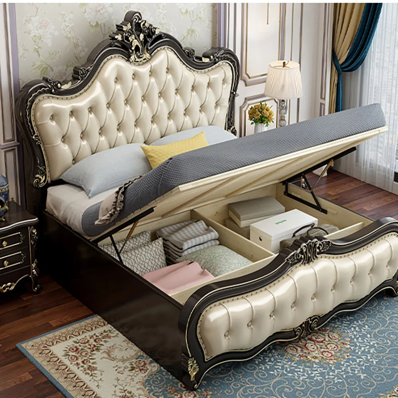 #High Quality Luxury Antique French Style European Solid Wood Bedroom Furniturewooden Box Bed Design Royal Bed