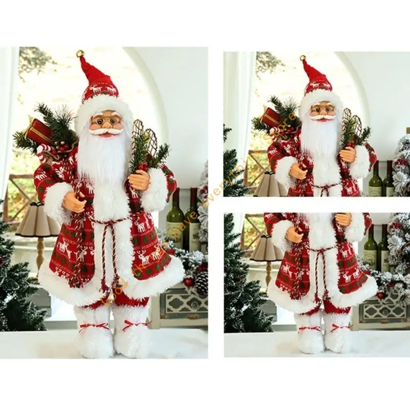 

Red Robe Santa Ornament Santa Holding Gifts for Doll Standing Figurine 55KF