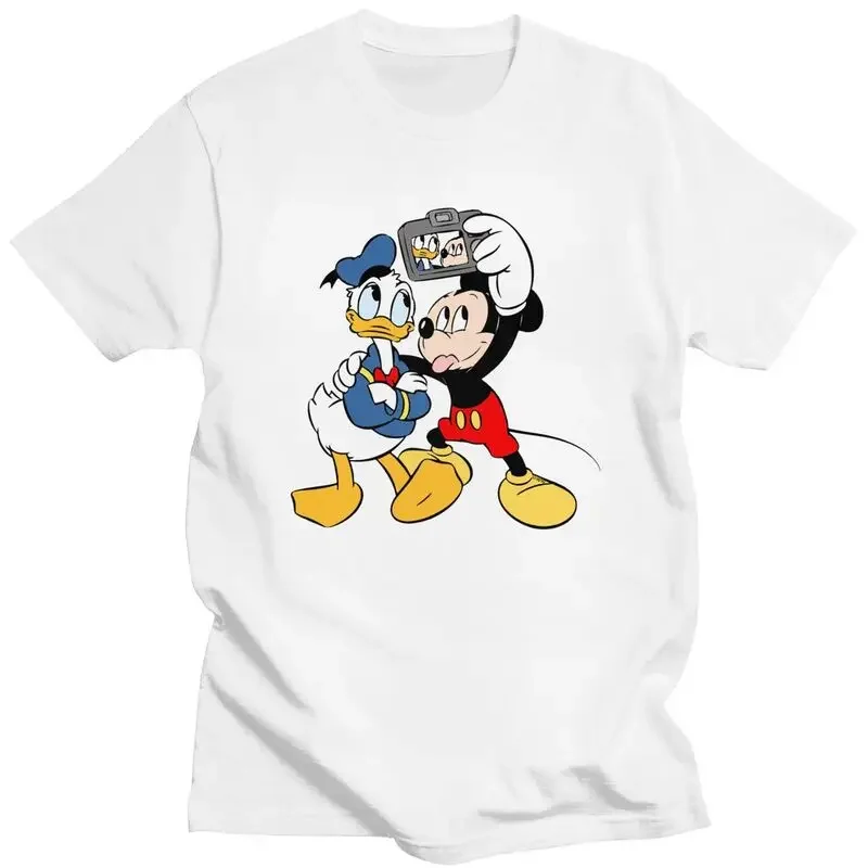 Mickey Mouse Donald Duck Minnie T Shirt for Men Pure Cotton Tshirt Graphic Tee Short Sleeve T-shirts Fitted Clothing Merch