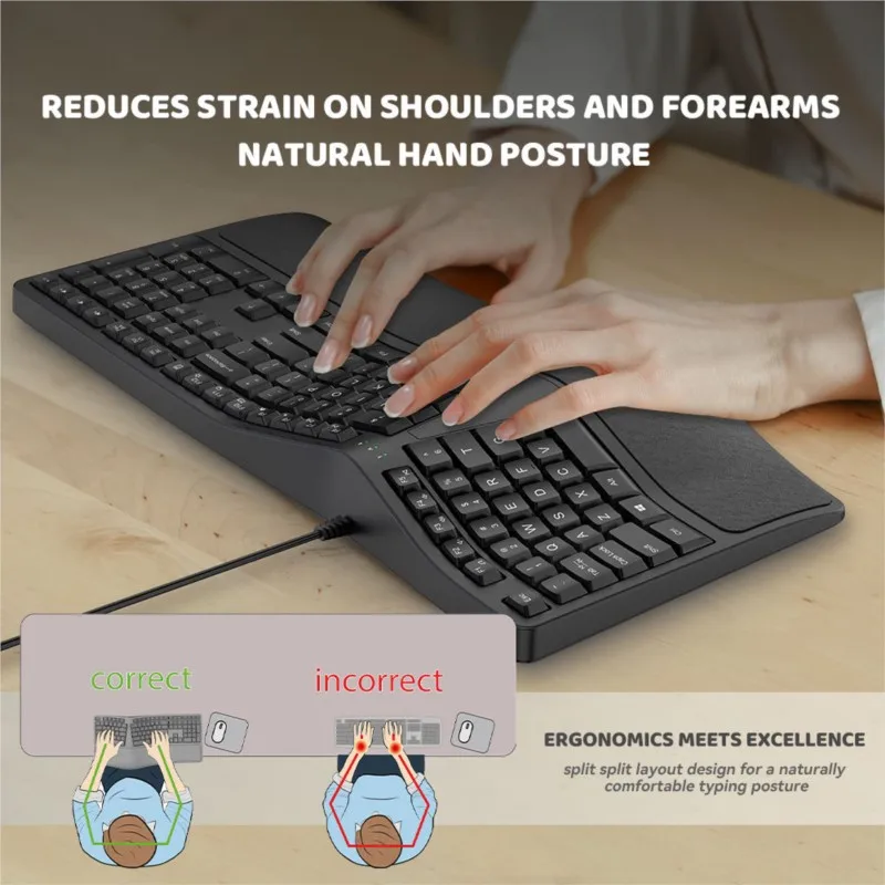 Wired Keyboard Ergonomic Office Mute Keyboard With Built-in Curved Palm Rest Mechanical Keyboard Gaming Keyboard Clavier Gaming