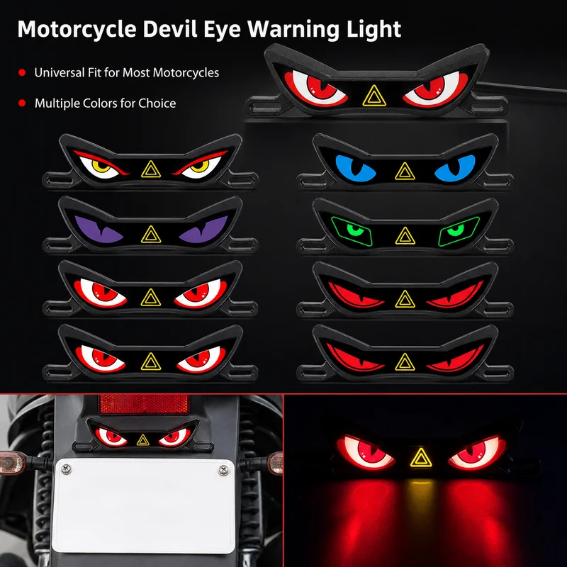 Motorcycle Triangle Demon Eyes Warning Light Universal License Plate Decoration Flashing Screw Lamp For