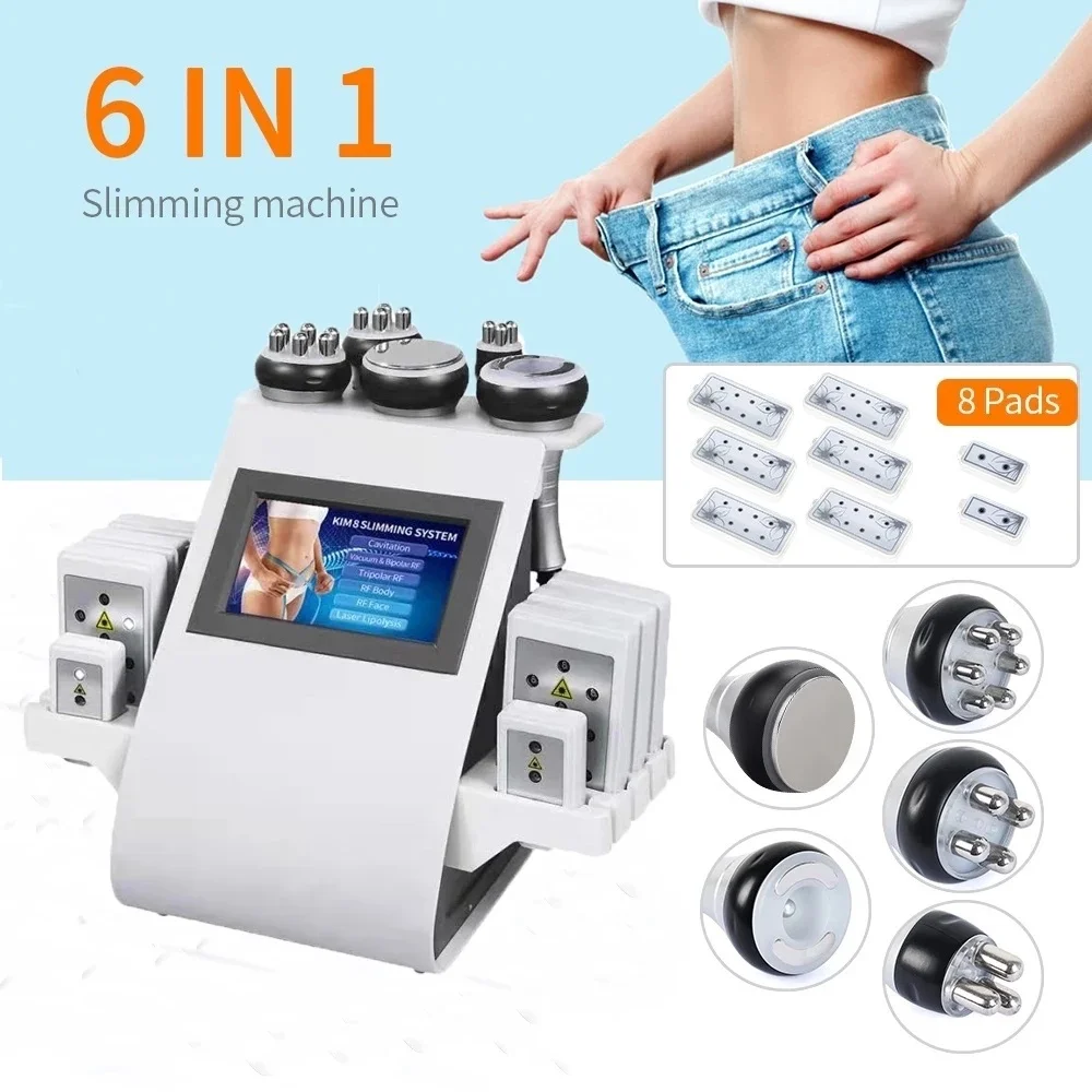 

2024 New Arrival 6 In 1 40K Ultrasonic Cavitation Vacuum Radio Frequency Laser 8 Pads Lipo Laser Slimming Machine for Home Use