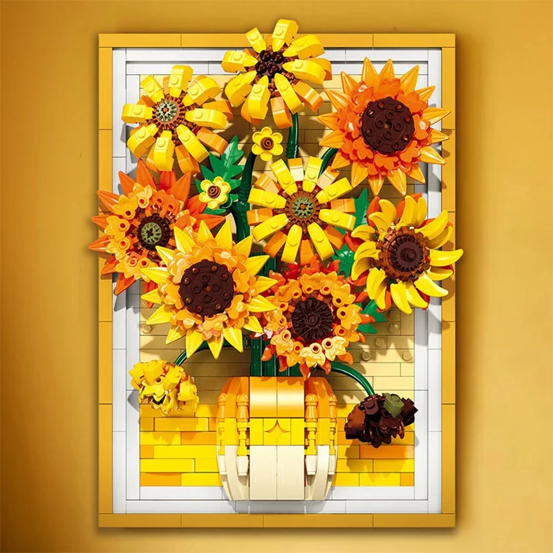 1011 pçs criativo van gogh girassol moldura de foto pintura blocos de construção arte montar tijolos brinquedo presente para crianças