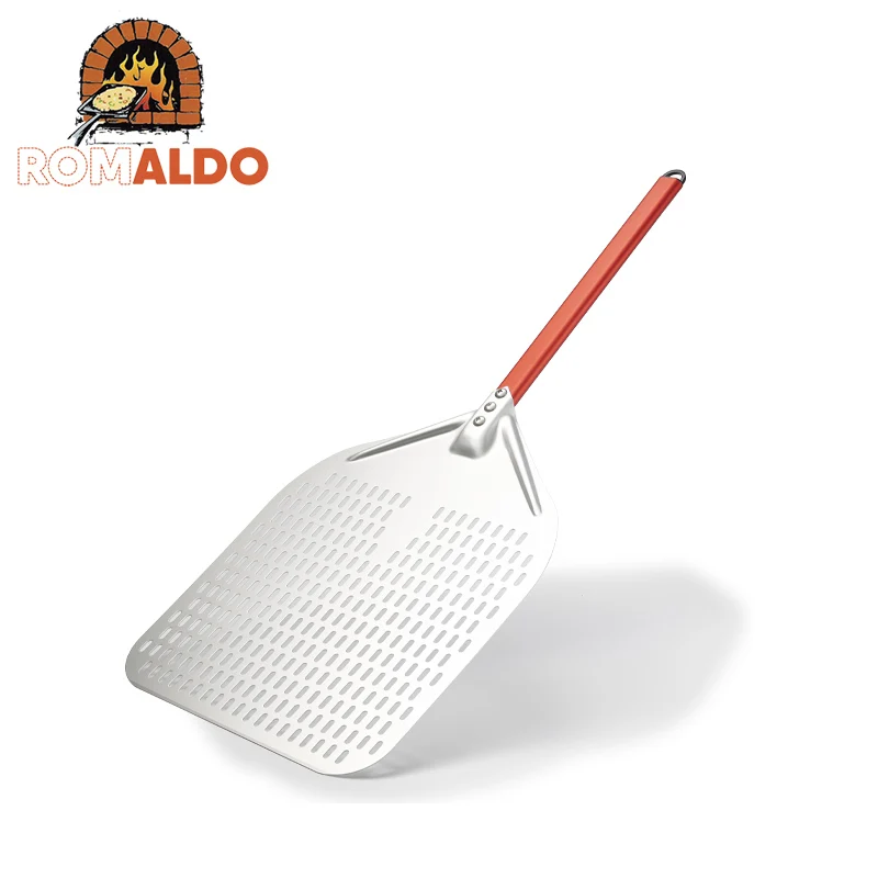 ROMALDO 12/13/14 Inch Anodized Pizza Peel Silicone Handle Perforated Pizza Paddle Retangular Pizza Spatula for Homesize Oven