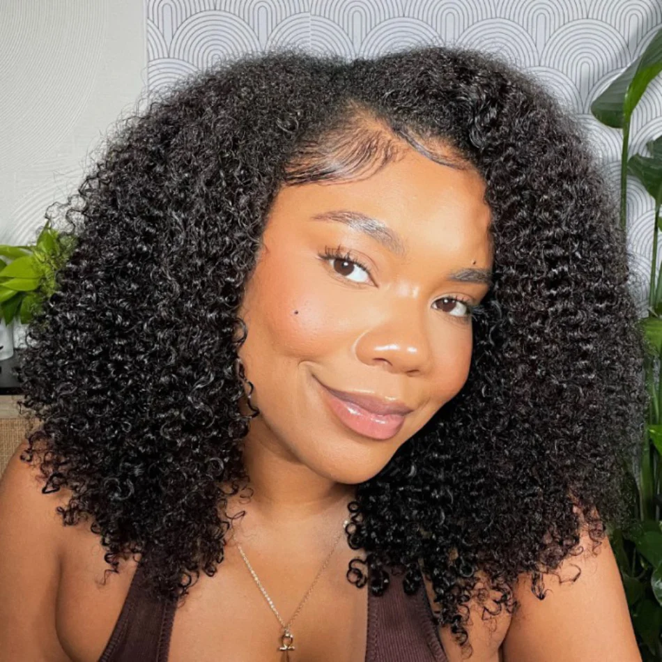 Unice Hair Bye Bye Knopen Pruik Kinky Curly Natural Black 7X5 Lace Front Pruik Voor Vrouwen Pre Geplukt Glueless Wear Go Pruiken