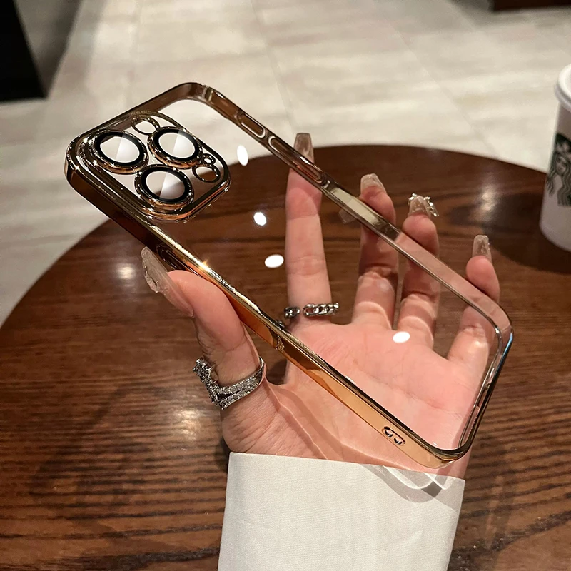 아이폰 16 15 14 13 12 11 Pro Max Plus 16Pro용 카메라 보호 도금 베젤 고급 폰 케이스 커버 쉘