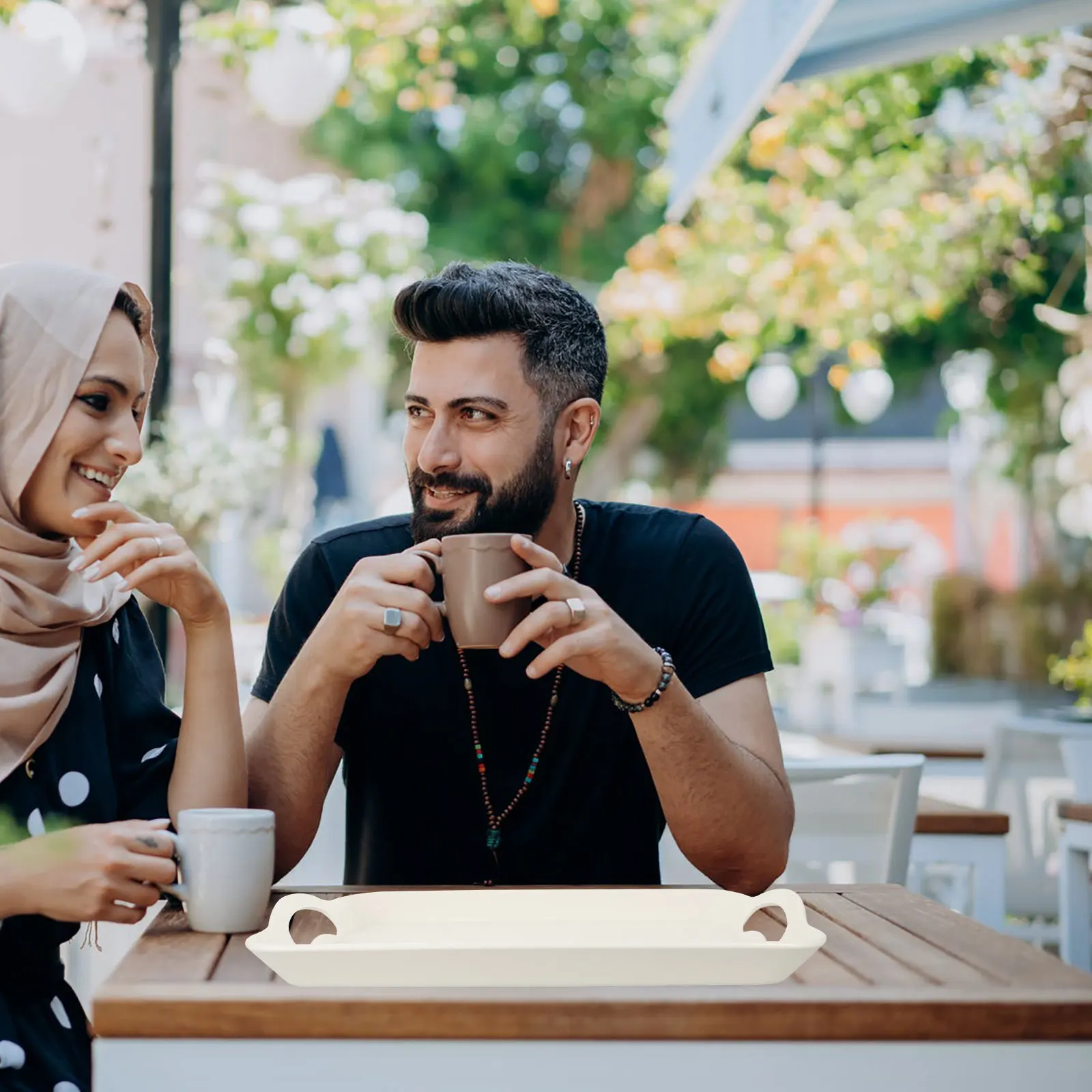 

Double Handle Serving Tray Plastic Food Holder Smooth Surface for Tea Cake Dessert Fruit Snack Display Serving Tray with Handles